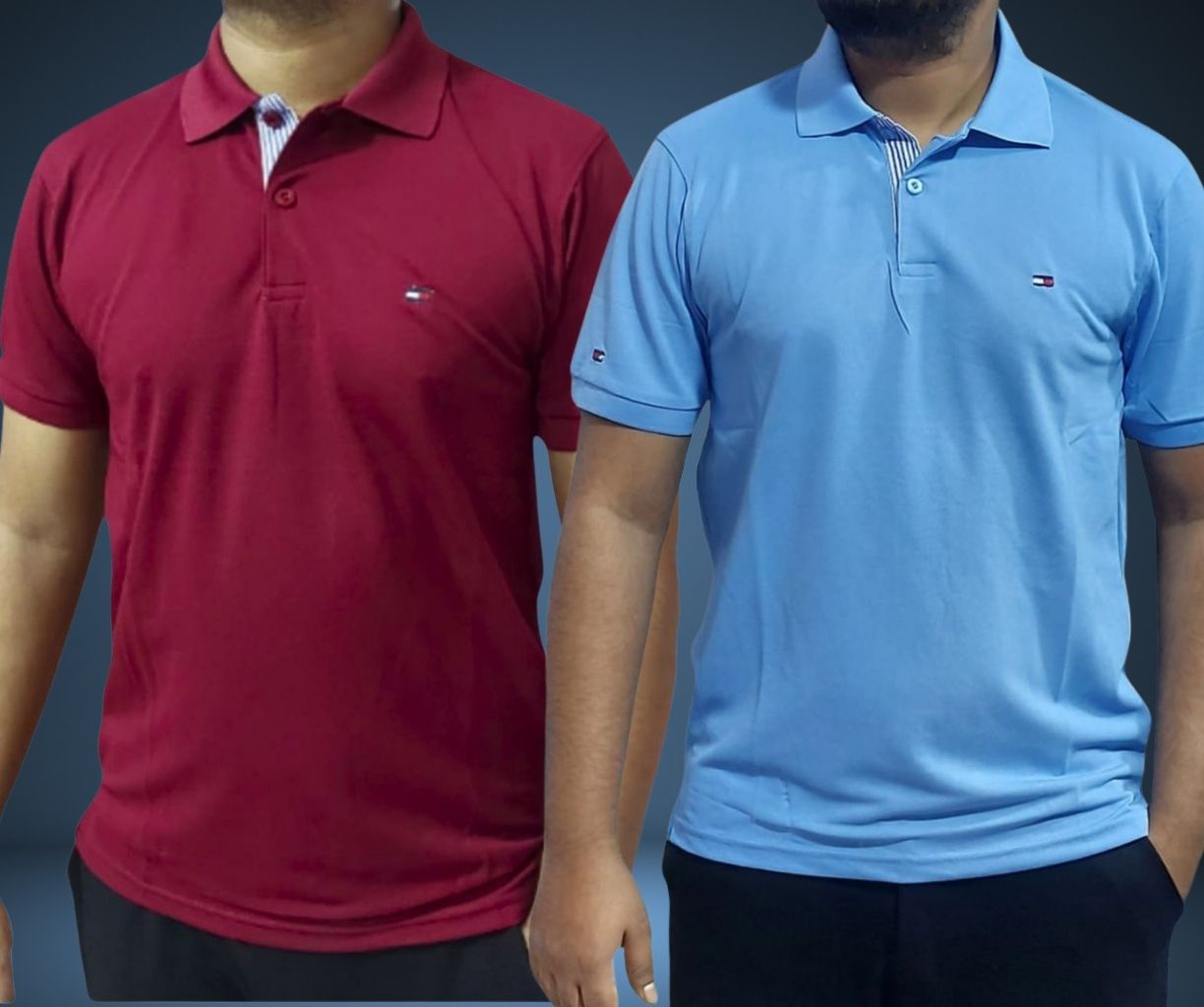 Tommy polo - Maroon & Sky