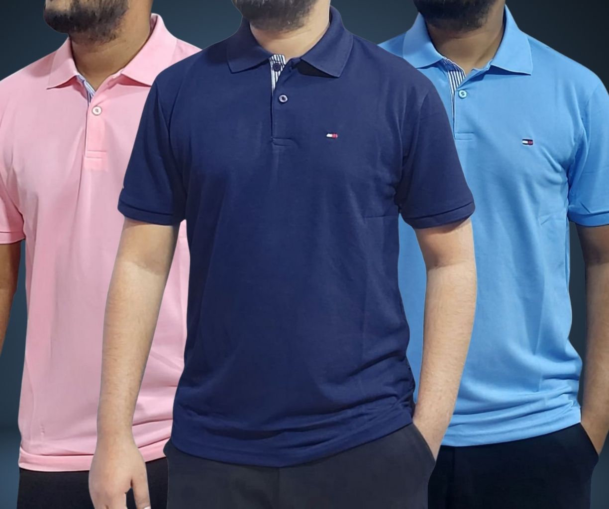 Tommy polo - Pink, Navy & Sky